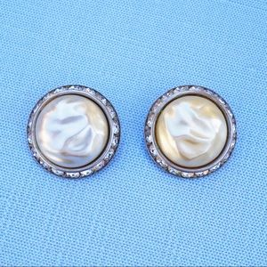 Vintage 1950s Faux Baroque Pearl Earrings With Crystal Halo By Coro